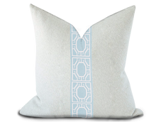 Load image into Gallery viewer, Custom Made Pillow Cover with Thibaut Gate applique tape in Mist / Self-Piping