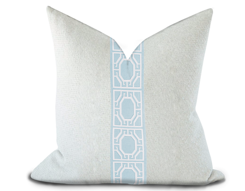 Custom Made Pillow Cover with Thibaut Gate applique tape in Mist / Self-Piping