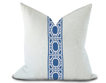 Load image into Gallery viewer, Custom Made Pillow Cover with Thibaut Gate applique tape in Bermuda / Self-Piping