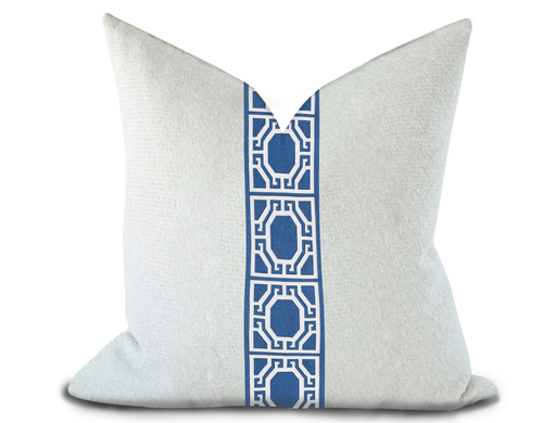 Custom Made Pillow Cover with Thibaut Gate applique tape in Bermuda / Self-Piping