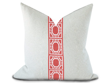 Load image into Gallery viewer, Custom Made Pillow Cover with Thibaut Gate applique tape in Coral / Self-Piping