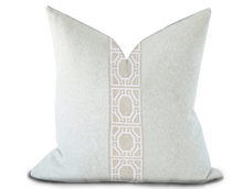 Load image into Gallery viewer, Custom Made Pillow Cover with Thibaut Gate applique tape in Linen / Self-Piping