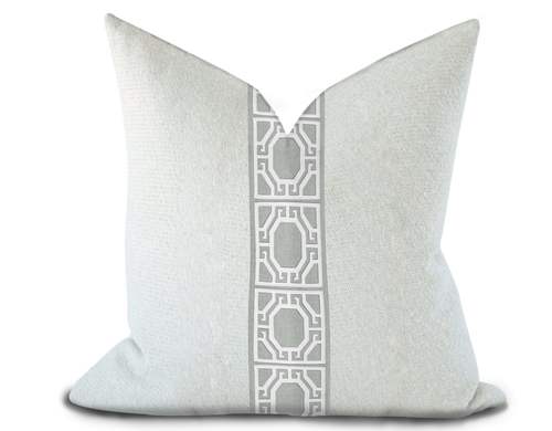 Custom Made Pillow Cover with Thibaut Gate applique tape in Platinum / Self-Piping