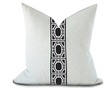 Load image into Gallery viewer, Custom Made Pillow Cover with Thibaut Gate applique tape in Onyx / Self-Piping