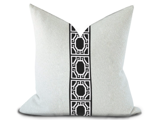 Custom Made Pillow Cover with Thibaut Gate applique tape in Onyx / Self-Piping