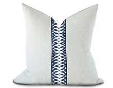 Load image into Gallery viewer, Custom Made Pillow Cover with Thibaut Delmont Tape in Navy / Self-Piping