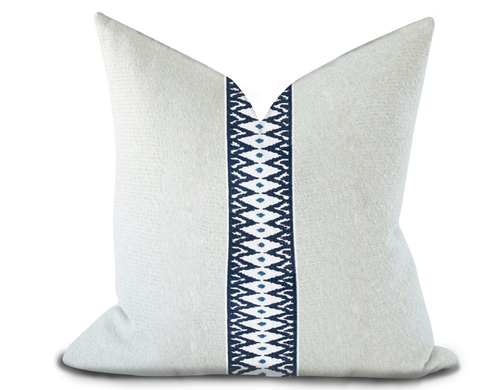 Custom Made Pillow Cover with Thibaut Delmont Tape in Navy / Self-Piping