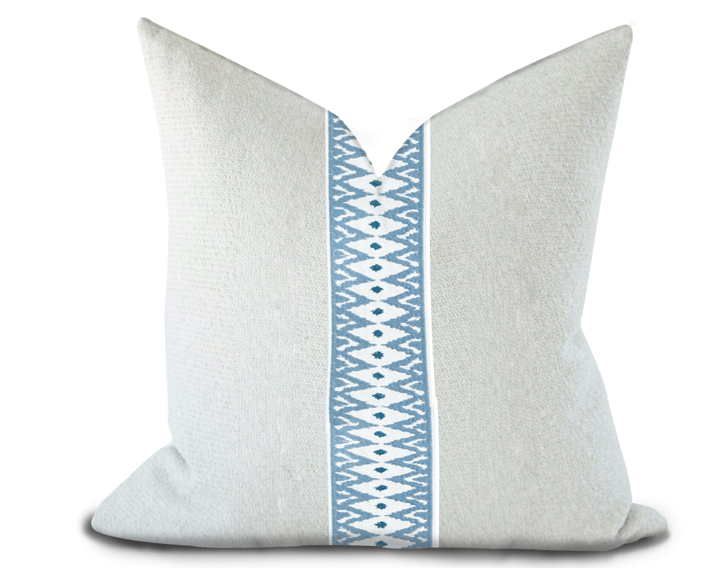 Custom Made Pillow Cover with Thibaut Delmont Tape in Sky / Self-Piping
