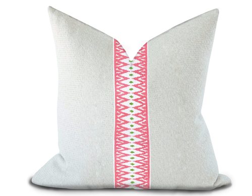 Custom Made Pillow Cover with Thibaut Delmont Tape in Peony / Self-Piping
