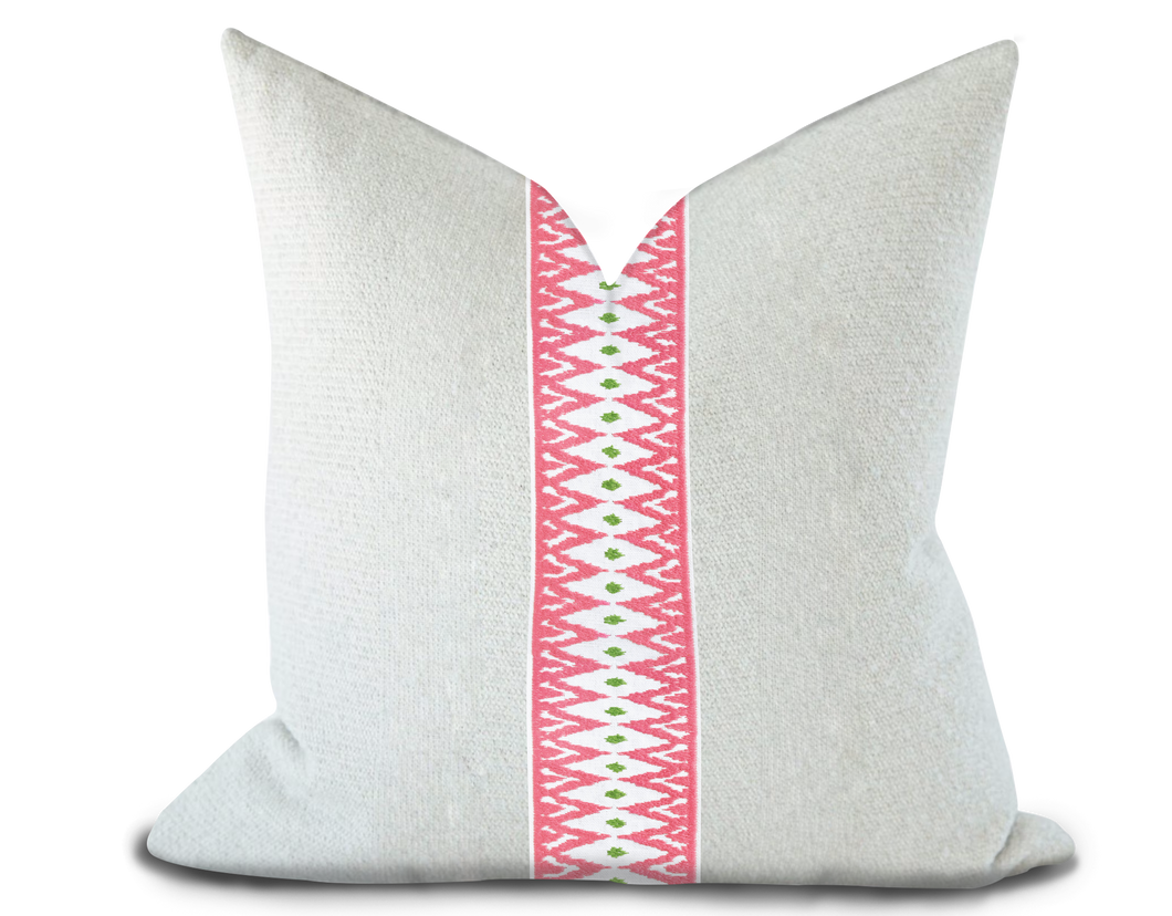 Custom Made Pillow Cover with Thibaut Delmont Tape in Peony / Self-Piping