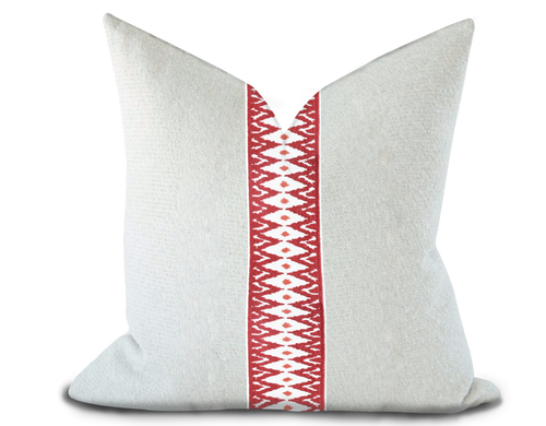 Custom Made Pillow Cover with Thibaut Delmont Tape in Ruby / Self-Piping
