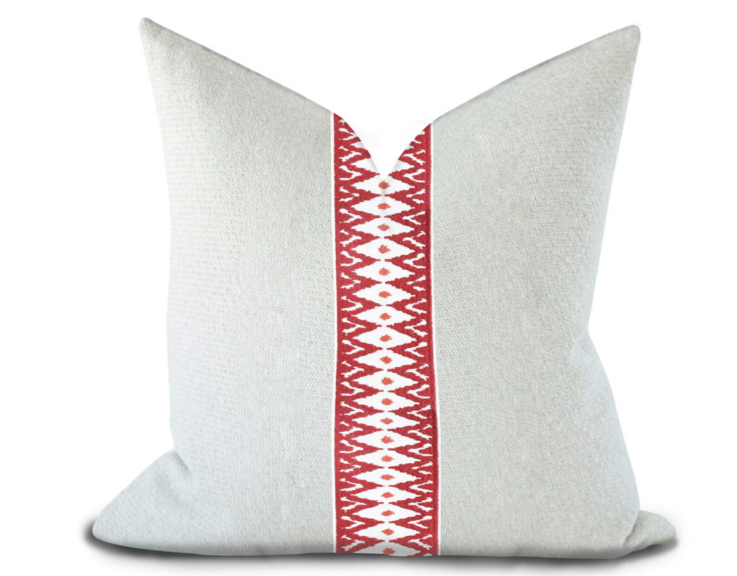 Custom Made Pillow Cover with Thibaut Delmont Tape in Ruby / Self-Piping