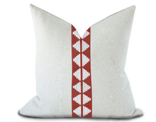 Load image into Gallery viewer, Custom Made Pillow Cover with Thibaut King’s Point Tape in Ruby / Self-Piping