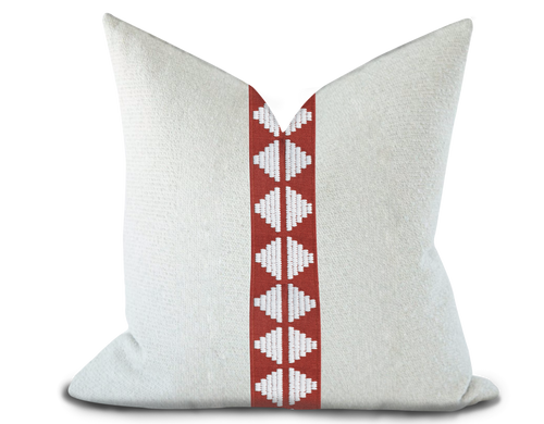 Custom Made Pillow Cover with Thibaut King’s Point Tape in Ruby / Self-Piping