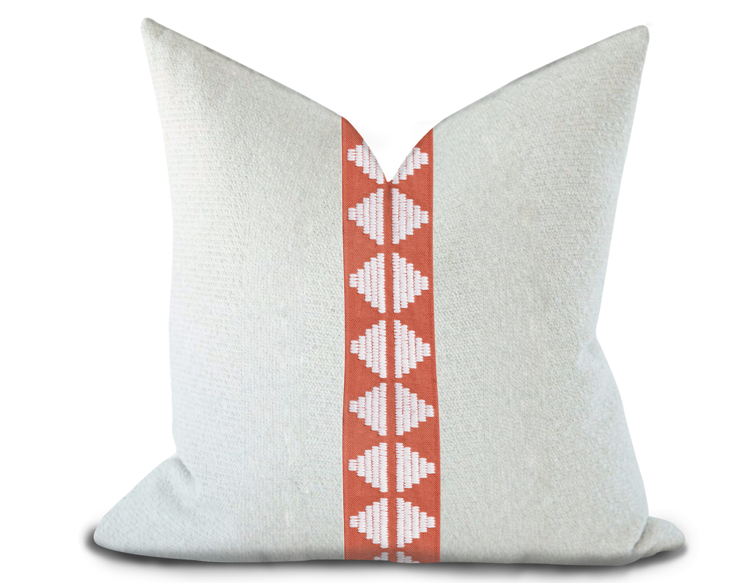 Custom Made Pillow Cover with Thibaut King’s Point Tape in Coral / Self-Piping