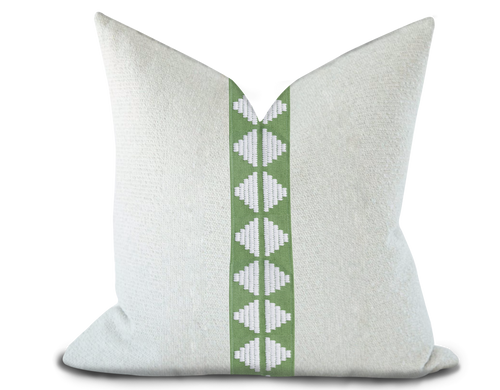 Custom Made Pillow Cover with Thibaut King’s Point Tape in Kelly / Self-Piping