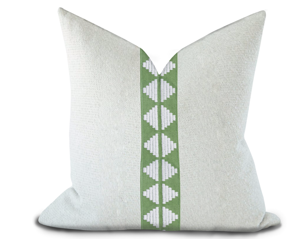 Custom Made Pillow Cover with Thibaut King’s Point Tape in Kelly / Self-Piping