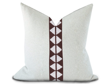 Load image into Gallery viewer, Custom Made Pillow Cover with Thibaut King’s Point Tape in Chocolate / Self-Piping