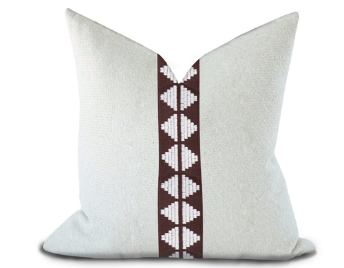 Custom Made Pillow Cover with Thibaut King’s Point Tape in Chocolate / Self-Piping