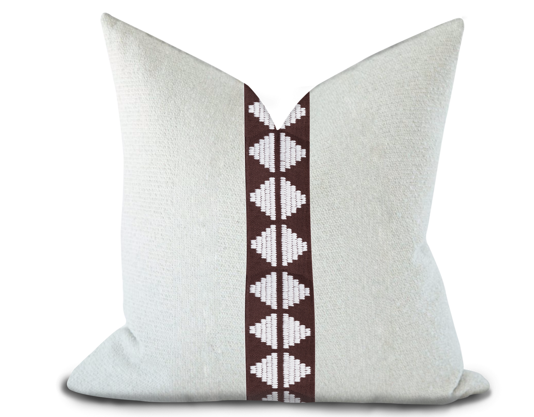 Custom Made Pillow Cover with Thibaut King’s Point Tape in Chocolate / Self-Piping