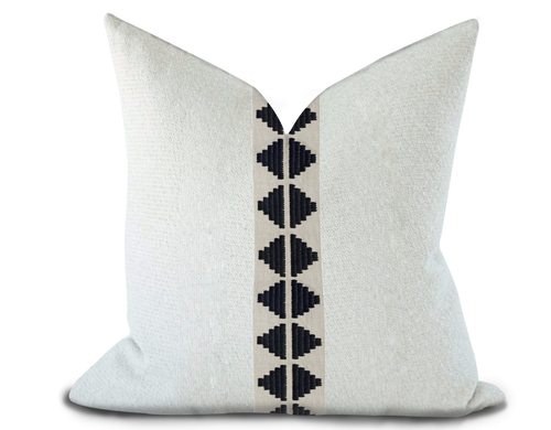 Custom Made Pillow Cover with Thibaut King’s Point Tape in Onyx / Self-Piping