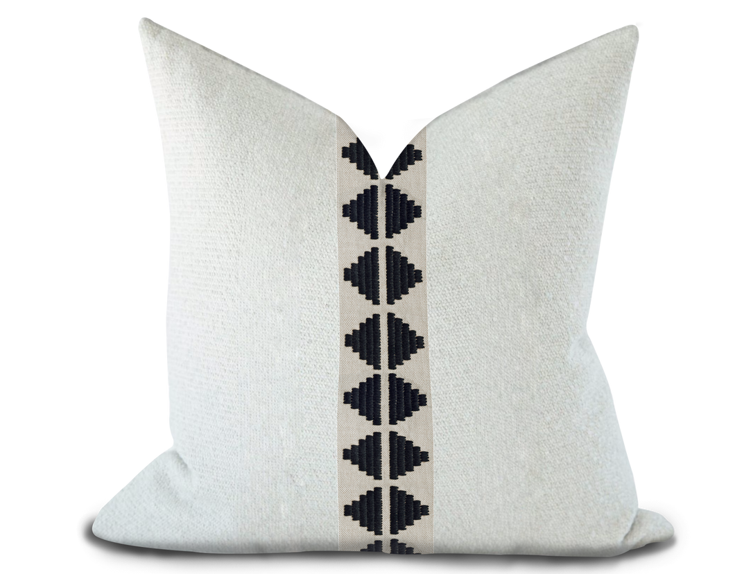 Custom Made Pillow Cover with Thibaut King’s Point Tape in Onyx / Self-Piping