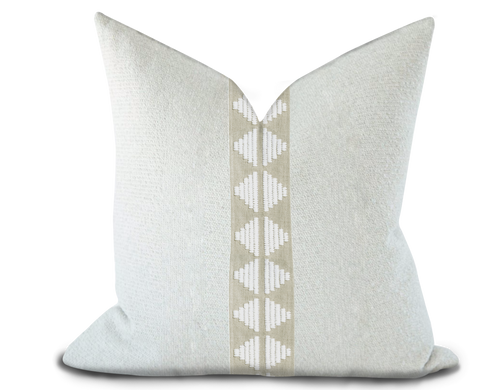 Custom Made Pillow Cover with Thibaut King’s Point Tape in Linen / Self-Piping