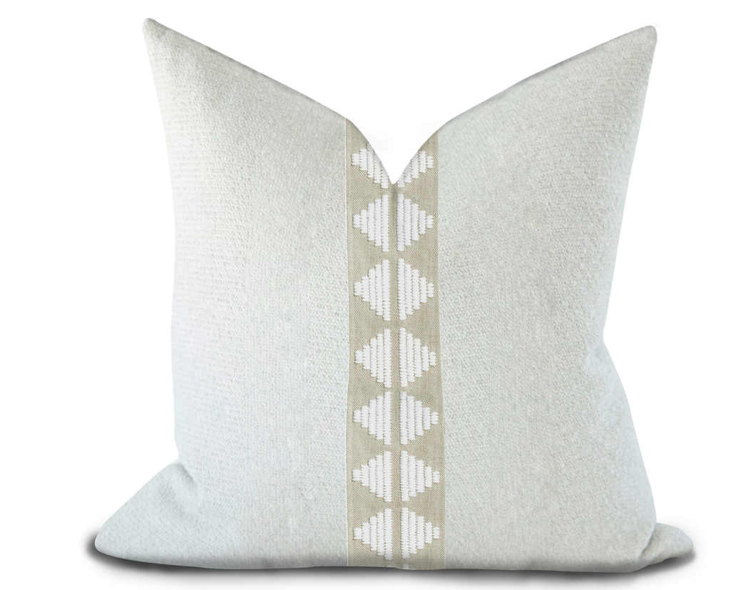 Custom Made Pillow Cover with Thibaut King’s Point Tape in Linen / Self-Piping