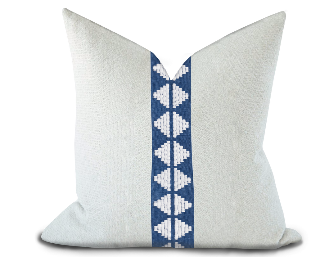 Custom Made Pillow Cover with Thibaut King’s Point Tape in Bermuda / Self-Piping