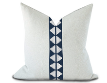 Load image into Gallery viewer, Custom Made Pillow Cover with Thibaut King’s Point Tape in Navy / Self-Piping