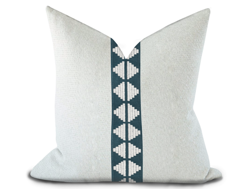 Custom Made Pillow Cover with Thibaut King’s Point Tape in Denim / Self-Piping