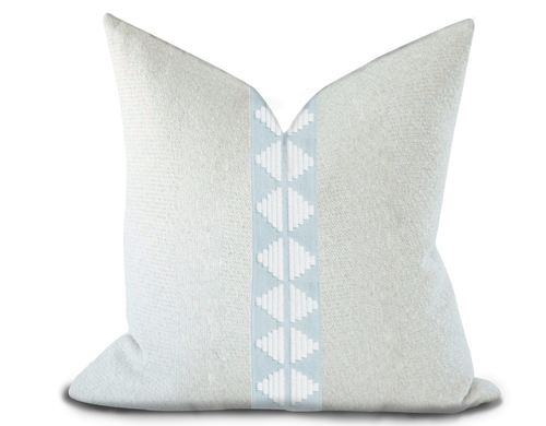 Custom Made Pillow Cover with Thibaut King’s Point Tape in Mist / Self-Piping