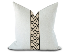 Load image into Gallery viewer, Custom Made Pillow Cover with Thibaut Summit Applique Tape in Black on Linen / Self-Piping