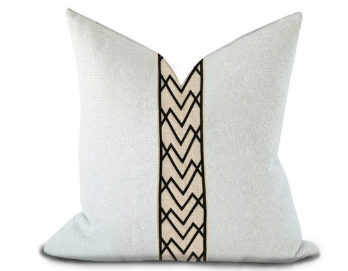 Custom Made Pillow Cover with Thibaut Summit Applique Tape in Black on Linen / Self-Piping