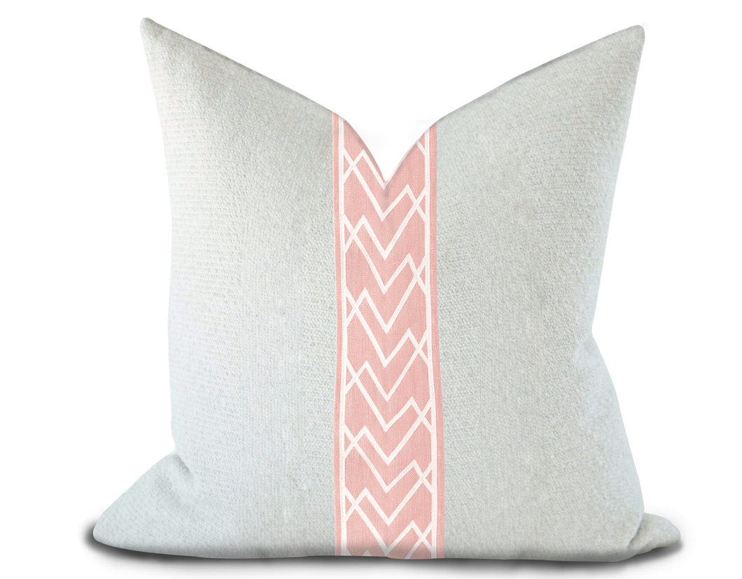 Custom Made Pillow Cover with Thibaut Summit Applique Tape in Blossom / Self-Piping