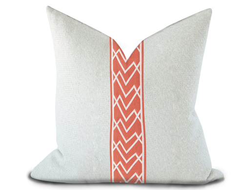 Custom Made Pillow Cover with Thibaut Summit Applique Tape in Coral / Self-Piping