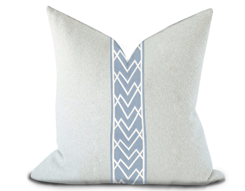 Custom Made Pillow Cover with Thibaut Summit Applique Tape in Sky / Self-Piping