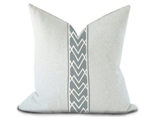 Load image into Gallery viewer, Custom Made Pillow Cover with Thibaut Summit Applique Tape in Slate / Self-Piping