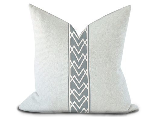 Custom Made Pillow Cover with Thibaut Summit Applique Tape in Slate / Self-Piping