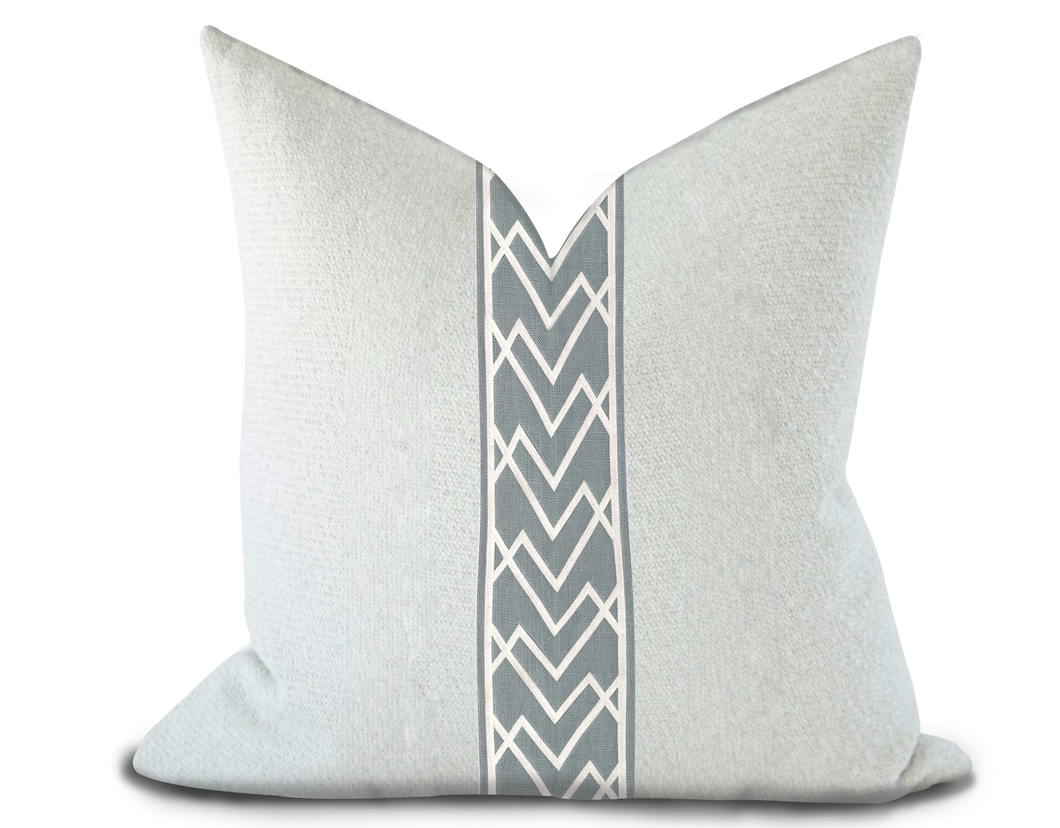 Custom Made Pillow Cover with Thibaut Summit Applique Tape in Slate / Self-Piping