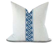 Load image into Gallery viewer, Custom Made Pillow Cover with Thibaut Summit Applique Tape in Bermuda / Self-Piping