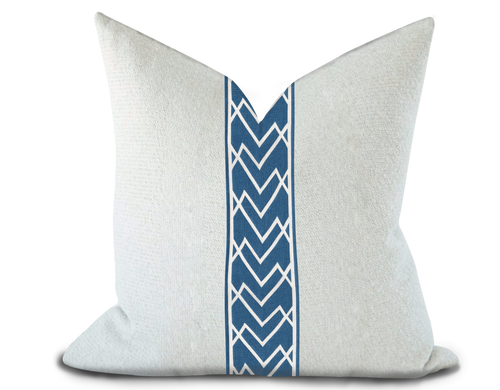 Custom Made Pillow Cover with Thibaut Summit Applique Tape in Bermuda / Self-Piping