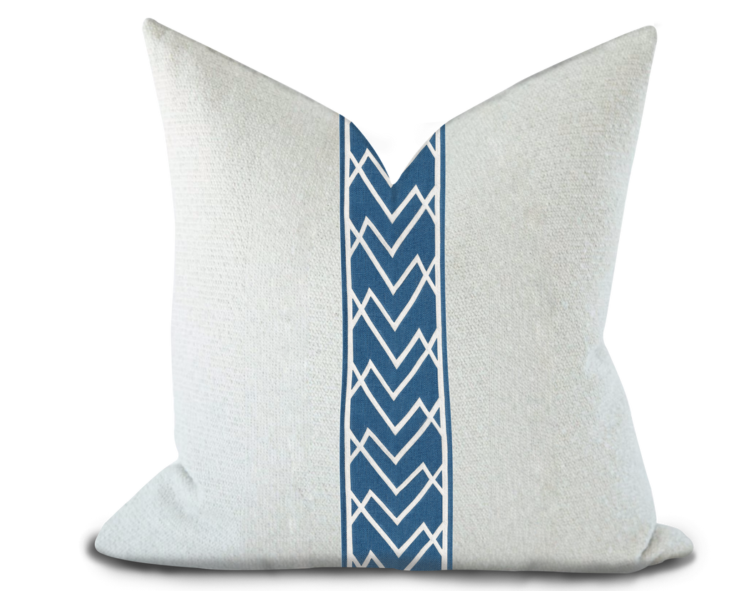Custom Made Pillow Cover with Thibaut Summit Applique Tape in Bermuda / Self-Piping