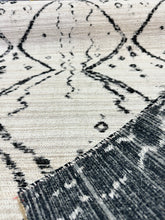 Load image into Gallery viewer, Kravet Trot Nero Heavy Duty Performance Ikat Geometric Cream Black Chenille Upholstery Fabric