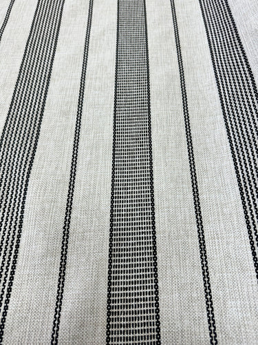 Pollack Al Fresco Coastal Stripe Indoor Outdoor Black Ivory Upholstery Fabric