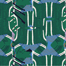 Load image into Gallery viewer, Kristy Stafford Holly Green Abstract Green Blue Cream Shapes Black Lines Digitally Printed Cotton Blend Upholstery Fabric STA 6187