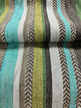 Load image into Gallery viewer, Casamance Costa Nova Woven Hand-Made Stripe Turquoise Green Blue Grey Black Upholstery Fabric
