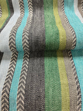 Load image into Gallery viewer, Casamance Costa Nova Woven Hand-Made Stripe Turquoise Green Blue Grey Black Upholstery Fabric