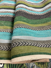 Load image into Gallery viewer, Casamance Costa Nova Woven Hand-Made Stripe Turquoise Green Blue Grey Black Upholstery Fabric