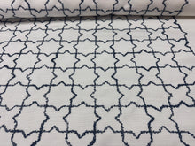 Load image into Gallery viewer, MariaFlora Montecito Herrero Star And Cross -100 Blue Geometric Performance Outdoor Embroidered Upholstery Fabric STA 6191